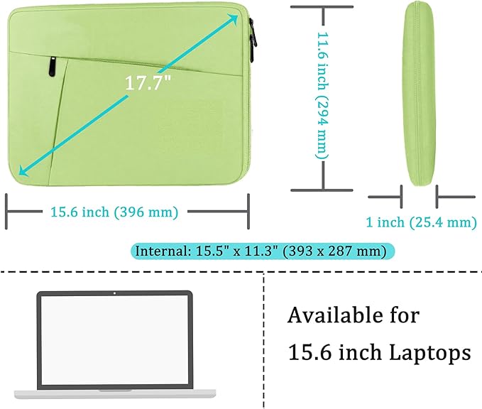 Laptop Sleeve 15.6 inch, Shockproof Protective Computer Carrying Cover with Front Pocket, Briefcase Handbags Laptop Case for 15.6 inch HP, Dell, Acer, Asus, Notebook, Light Green