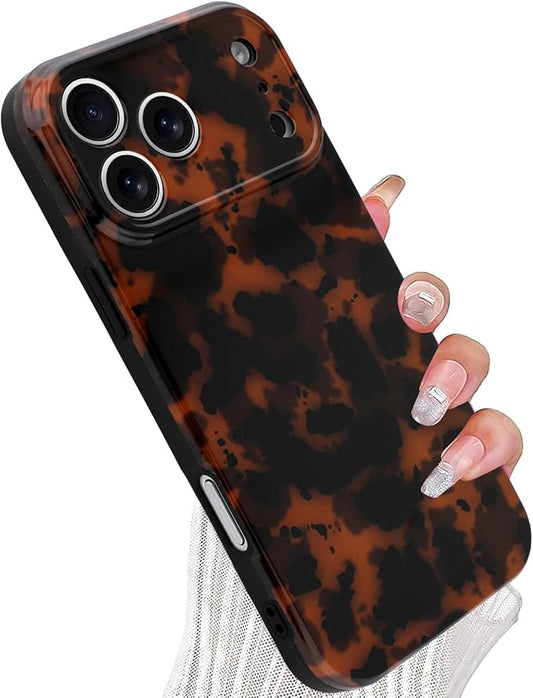 Case for iPhone 17 Pro, Stylish Leopard Tortoise Amber Design Slim & Shockproof Translucent Matte Brown Cover with Tortoise Print