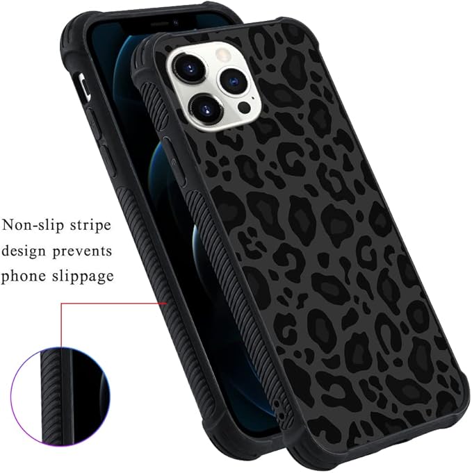 KANGHAR Case Compatible with iPhone 12 Pro Max,Black Leopard Design,Tire Texture Non-Slip +Shockproof Rugged TPU Protective Case for iPhone 12 Pro Max 6.7 Inch (2021) Leopard Pattern