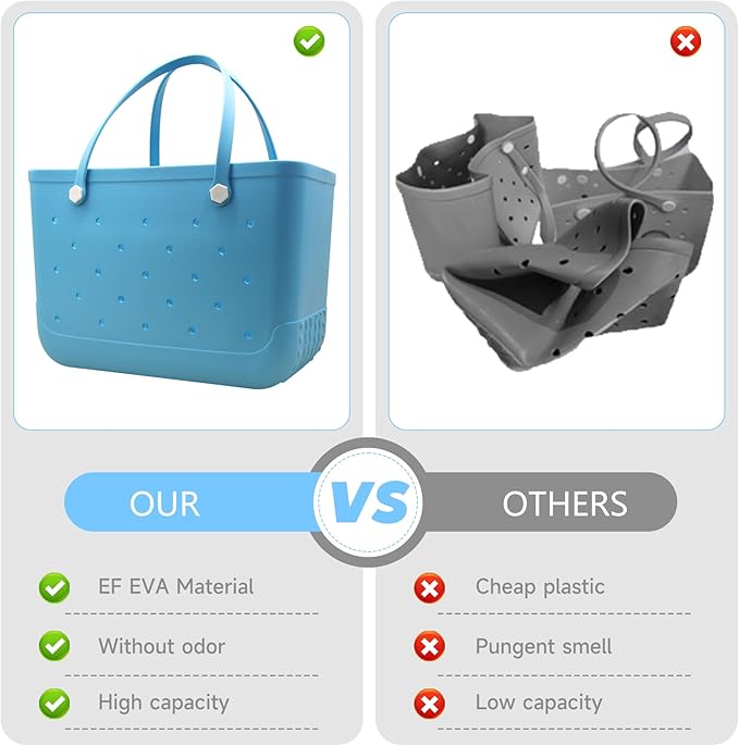 X-Large Waterproof Sandproof Rubber Beach Tote Bag with Zipper Pocket and Phone Kickstand Cup