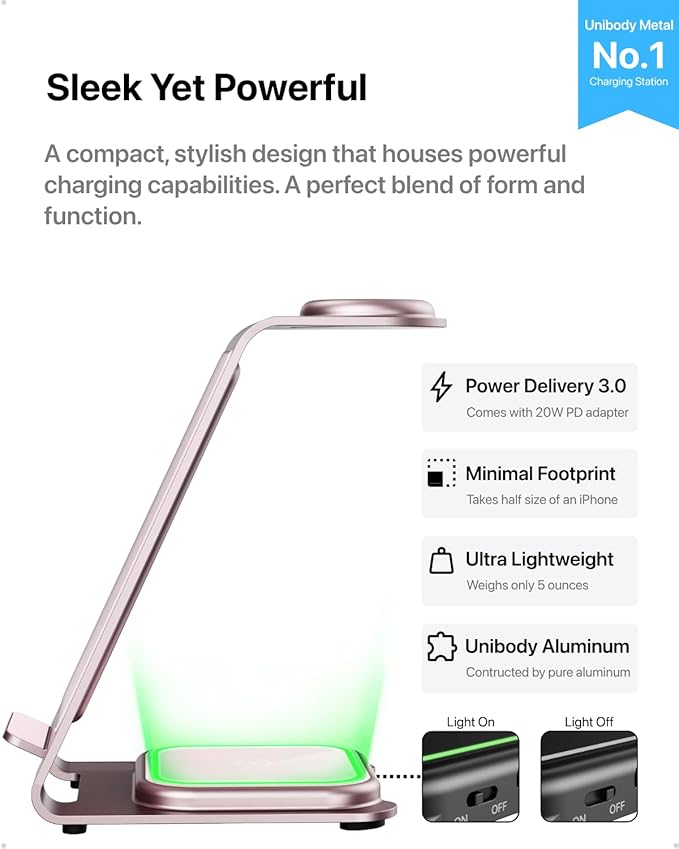 Intoval 3 in 1 Wireless Charging Station for iPhone 16 15 14 13 12 11 X Pro Max, Wireless Charger for Apple Watch Ultra 3 SE 9 8 7 6 5 4 3 2, for AirPods 4 Pro Pro 2 3 (Y93, Pink)