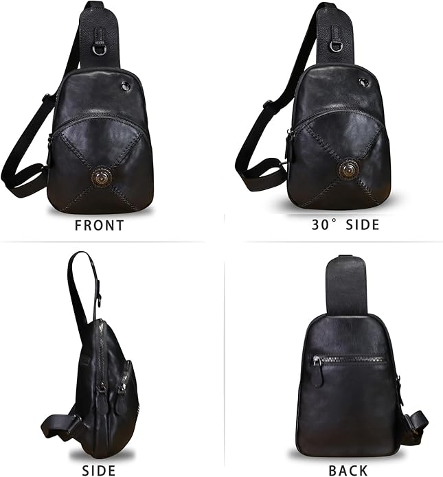 Genuine Leather Silng Bag for Women Small Vintage Leather Sling Backpack Fashion Shoulder Crossbody Bag Chest Purse
