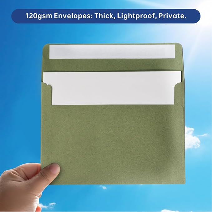 Keketer A2 Sage Green Printable Envelopes 80 Pack Self - Seal, for 5x7 Cards, Weddings, Invitations, Baby Shower 4.375 x 5.75 Inches