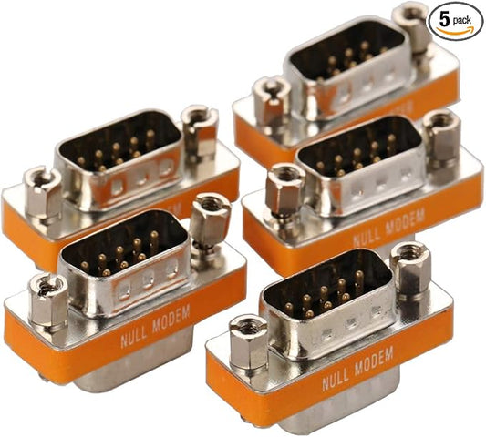 DB9 Null Modem Adapter Male to Male 5 Pack