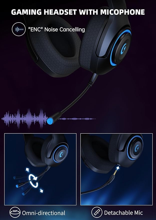 Gaming Headset Wireless for PS5/4, 2.4GHz Gaming Headphones Wireless with Noise Canceling Microphone for Fortnite/FPS Gamers, 40-Hr Battery Gamer Headset for PC, Midnight Blue