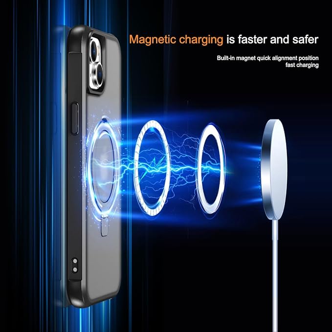 Compatible with iPhone 13 Case & iPhone 14 Case with Invisible Magnetic O-Ring Stand Translucent Phone Cases for 13 & 14 6.1" [Compatible with Mag-Safe][Great Grip Feeling], Black