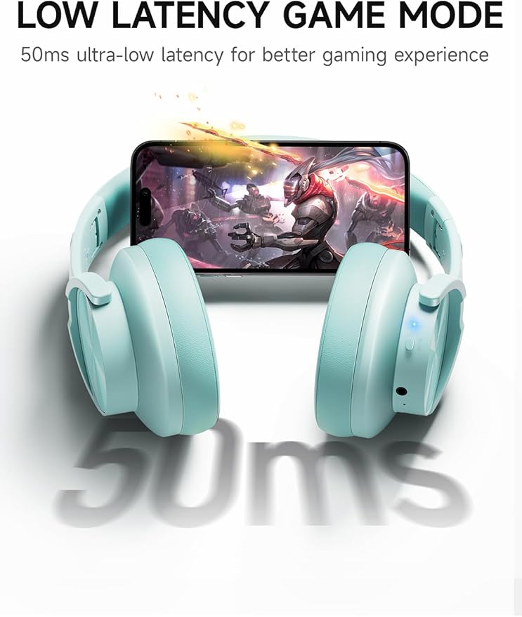 Picun B8 Bluetooth Over Ear Headphones, 120H Playtime with 3 EQ Modes, Low Latency, Hands-Free Calls, Deep Bass for Travel, Home, Office & PC (Cyan)