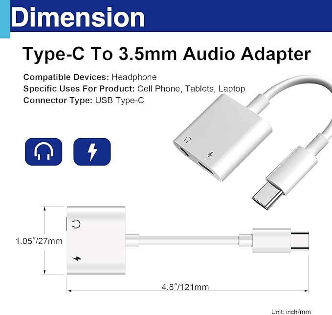 USB C to 3.5 Mm Headphone Jack Adapter for iPhone, Aux Adapter Converter Dongle Audio Cable Compatible with Ipad MacBook iPhone 16/15 Full Model and Samsung Galaxy After S8 Series