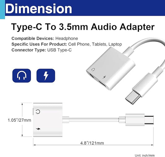 USB C to 3.5 Mm Headphone Jack Adapter for iPhone, Aux Adapter Converter Dongle Audio Cable Compatible with Ipad MacBook iPhone 16/15 Full Model and Samsung Galaxy After S8 Series