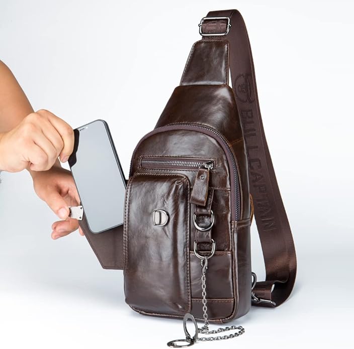 KPYWZER Vintage Leather Sling Bag Backpack for Men Crossbody Shoulder Chest Day Pack Backpacks