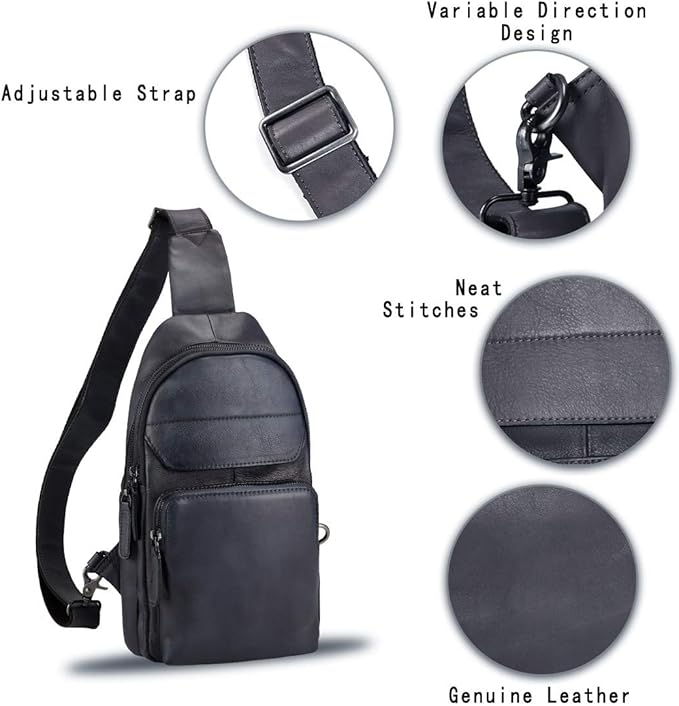 Genuine Leather Sling Bag for Man and Women Crossbody Purse Handmade Retro Shoulder Backpack Vintage Chest Bags