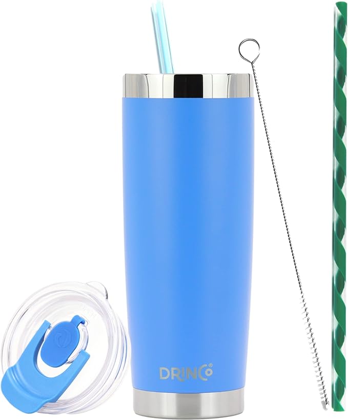 Drinco - 20 oz Stainless Steel Tumbler | Double Walled Vacuum Insulated Mug With Lid, 2 Straws, For Hot & Cold Drinks (20oz Royal Blue, 20oz)