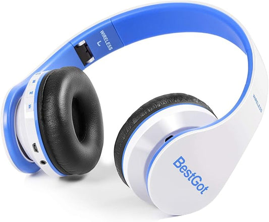 Kids Headphones Bluetooth, BT6002 Wireless Headphones for Kids Child Volume Limited 85/110dB for School Foldable Headset for 60 Hours PC/Phone/Tablets/TV (White/Blue)