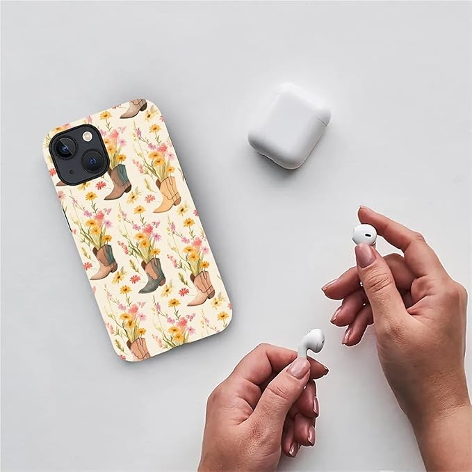 Case for iPhone 13 iPhone 14,Western Cowgirl for Woman Men Full Body Protective Cover Shockproof 2 in 1 Silicone + Hard PC Design Case