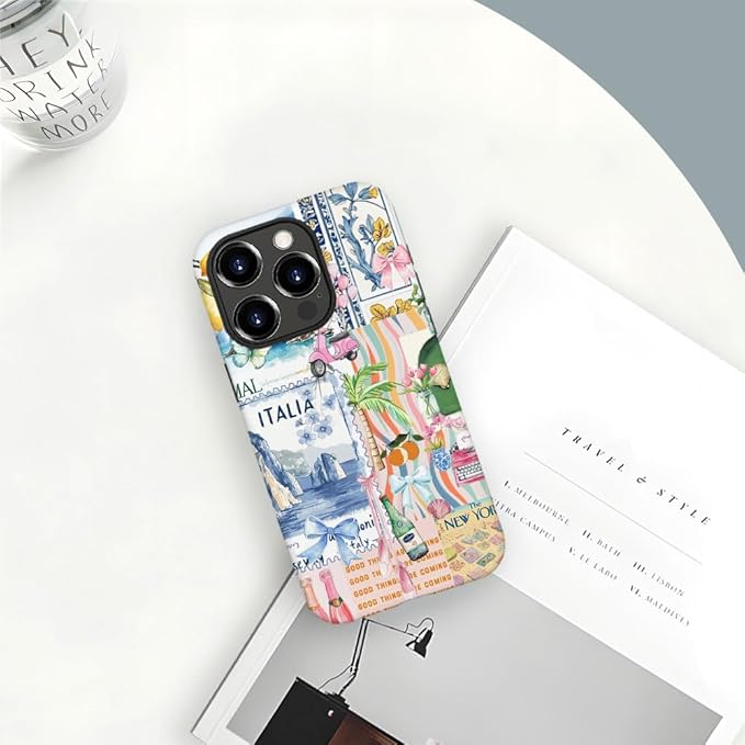 DAIZAG Case Compatible with iPhone 12 Pro Max,Fit Shockproof Cover for Women Girls,Bow Beach Landscape Collage Coastal