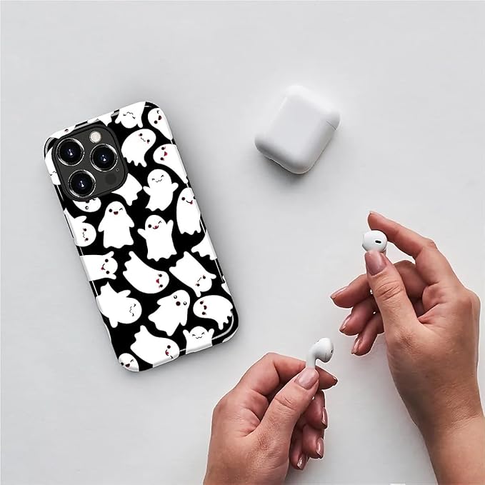 Case for iPhone 12 12 Pro Case,Halloween Ghosts Bats Design - Hybrid Dual Protection Silicone + Hard PC Shockproof Full Body Cover Slim Anti-Scratch Protective Case for Men Women