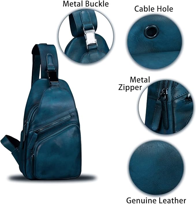 IVTG Genuine Leather Sling Bags for Men and Women Chest Shoulder Backpack Handmade Crossbody Motocycle Daypack