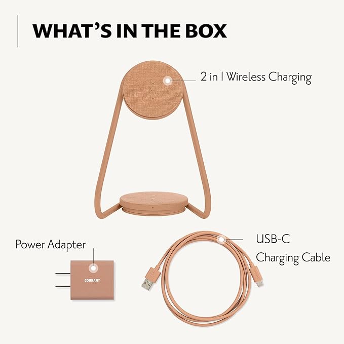 COURANT MAG:2 Wireless Charging Stand - Belgian Linen, 2 in 1 Multi-Device Charger - Magnetic Stand for MagSafe iPhones 16, 15, 14, 13, 12 with Charging Base for AirPod Cases, (Camel)