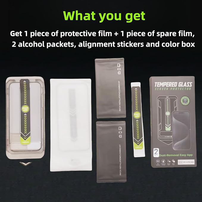 2 Pack iphone tempered glass screen protector for iphone15 Pro Screen Protector，Tempered Glass Screen Protector, Protector de Pantalla, 9H Hardness, Bubble-Free, Easy Install Kit（iphone15 Pro）