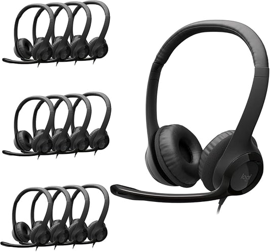 Logitech H390 Gaming Headphones, Wired Headphones with Mic, USB Headset with Microphone for PC, Noise Cancelling Microphone for Video Meetings, Music, Gaming - Black (Pack of 12)