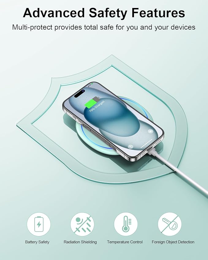 Wireless Charger Pad - NANAMI Wireless Charging Pad Compatible with iPhone 17/16/15/14/13/12 Pro/12 Plus, Qi Charging Dock for Samsung Galaxy S25/S24/S23/S22/S21/S20, Phone Charger for Airpods 3/2/Pro