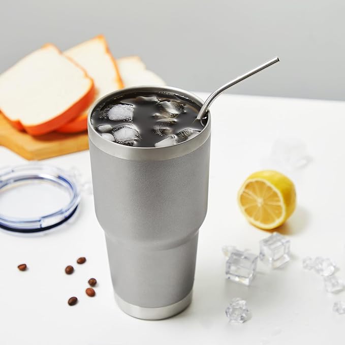 MEWAY 30oz Insulated Tumbler With Lids and Straws,Stainless Steel Double Vacuum Coffee Tumbler Cup, Brush, Durable Powder Coated Coffee Cup for Cold & Hot Drinks(Cold Grey,8 PACK)