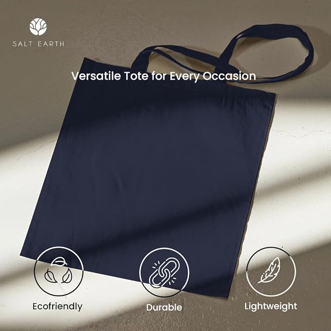 Salt Earth Pack of 5 | 6 | 12 | 24 | 48 – 100% Cotton Reusable Tote Bags – Bulk Grocery, Shopping, DIY, Beach & Gift Use