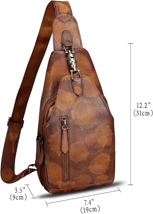 Genuine Leather Sling Bag for Women and Men Vintage Handmade Leather Sling Backpack Fashion Crossbody Bag Chest Purse