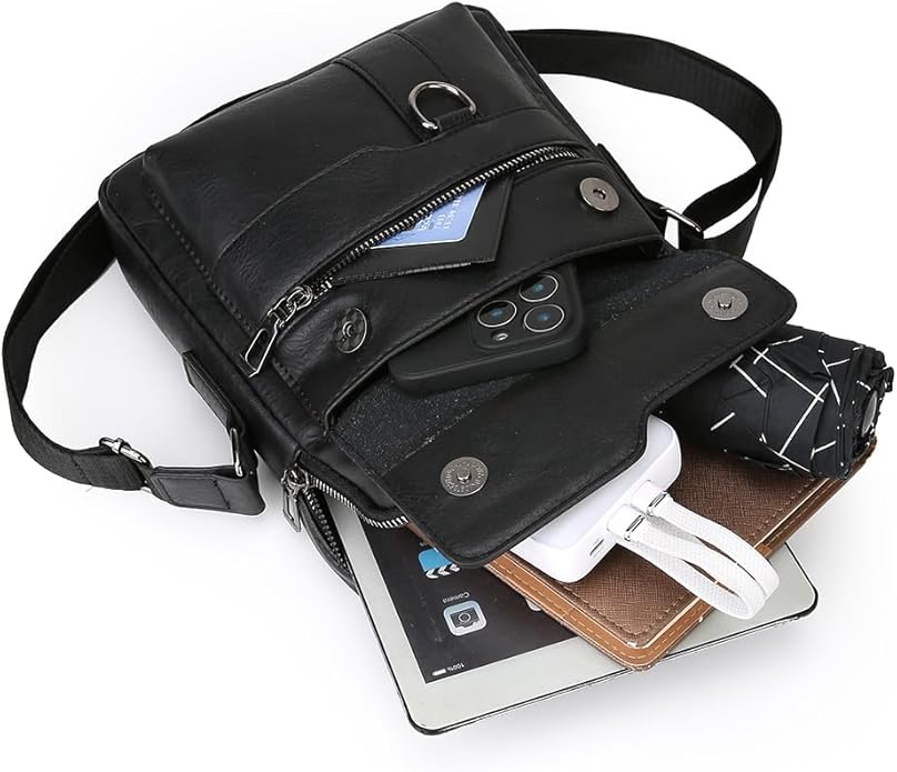 Shoulder Bag for Men Crossbody Bags Leather Sling Bag Messenger Bags with Multiple Pockets Business Outdoor