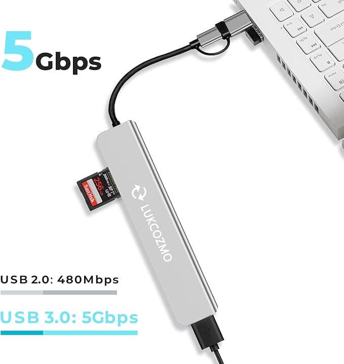 Updated USB Hub USB C Hub USB Splitter Port Extender 7 in 1 USB 3.0 Hub USB Adapter&USB C Splitter 4 USB 1 USBC TF/SD Card Reader Audio Output Compatible with MacBook/Pad Pro/Dell/HP Laptop/Phones…