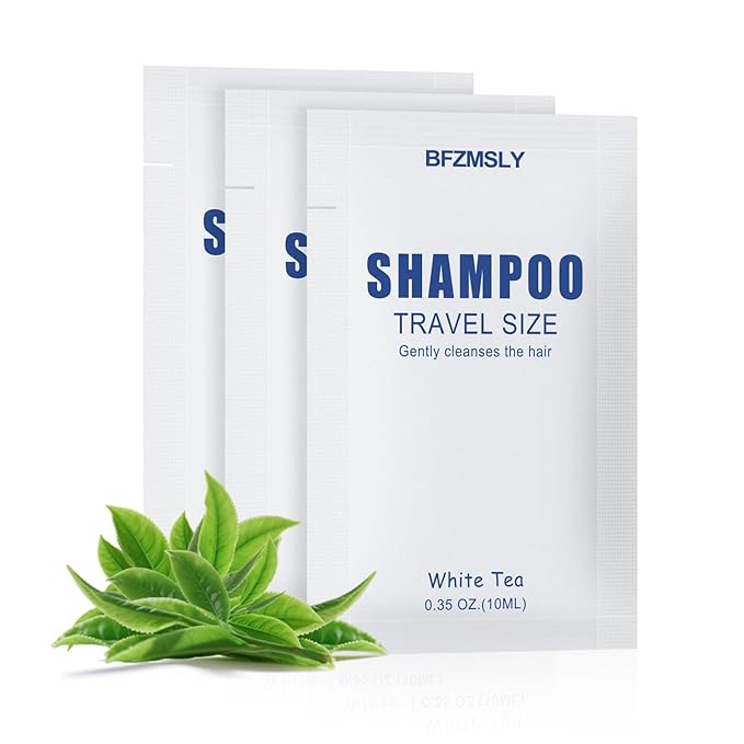 100 Pack Travel Size Shampoo Packets Bulk (0.35oz, White Tea Scent) – Mini Individual Pack TSA Approved Toiletries for Guest Shampoo for Hotels, Airbnb, Travel & Hospitality