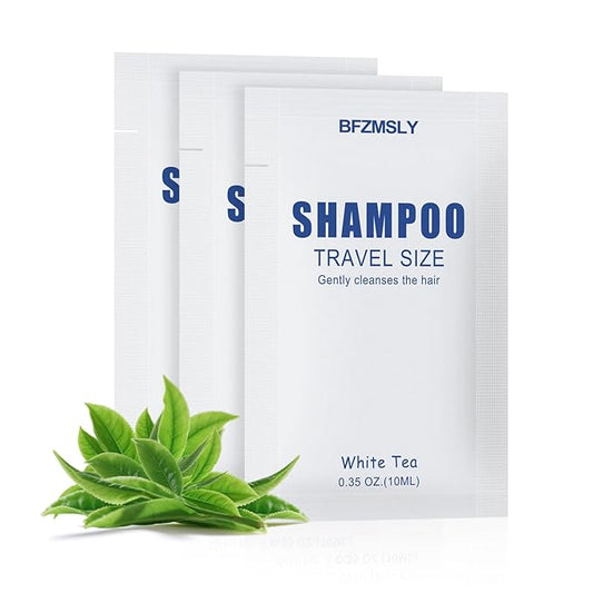 100 Pack Travel Size Shampoo Packets Bulk (0.35oz, White Tea Scent) – Mini Individual Pack TSA Approved Toiletries for Guest Shampoo for Hotels, Airbnb, Travel & Hospitality