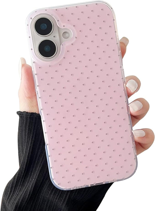 Compatible with iPhone 16 Plus Case, Fashion Cute Aesthetic Polka Dot Pattern Cover for Women, Shockproof Slim Soft TPU and Hard PC Protective Phone Case for iPhone 16 Plus 6.7"- Pink