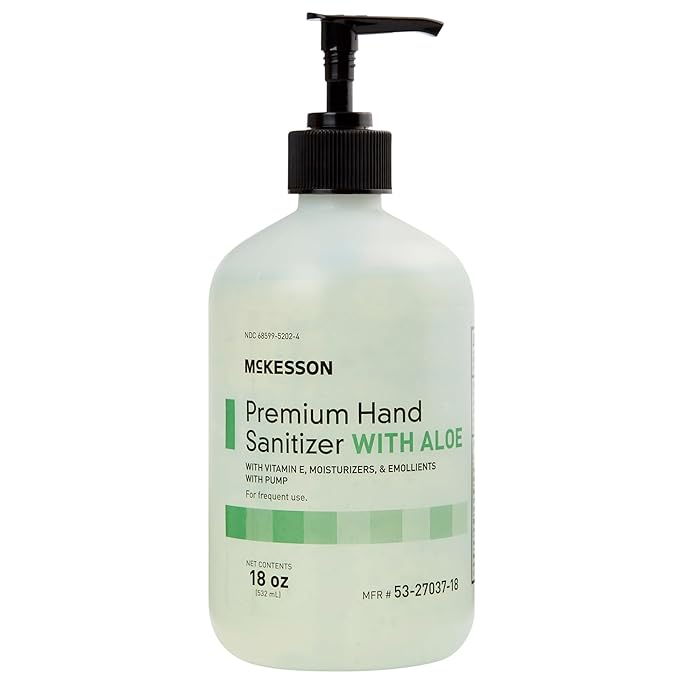 McKesson Hand Sanitizer with Aloe, 18 oz Pump Bottle – 70% Ethyl Alcohol, Spring Water Scent, No-Rinse Gel with Vitamin E and Moisturizers, Medical-Grade Sanitizer