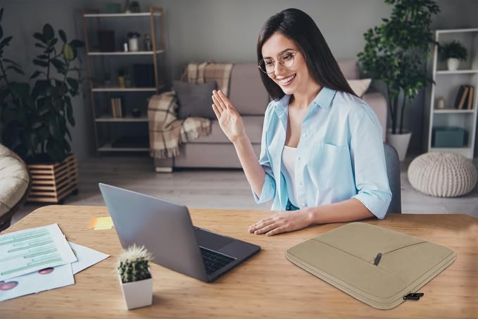 15.6 inch Laptop Sleeve, Shockproof Protective Computer Carrying Cover with Front Pocket, Briefcase Handbags Laptop Case for 15.6 inch HP, Dell, Acer, Asus, Notebook, Khaki