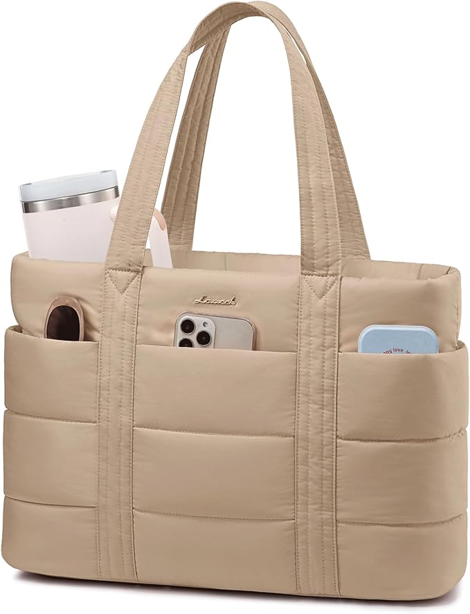 LOVEVOOK Tote Bag for Women, Large Puffer Work Tote Bag for 17.3 Inch Laptop, Lightweight Travel Tote with Zipper Gifts for Women