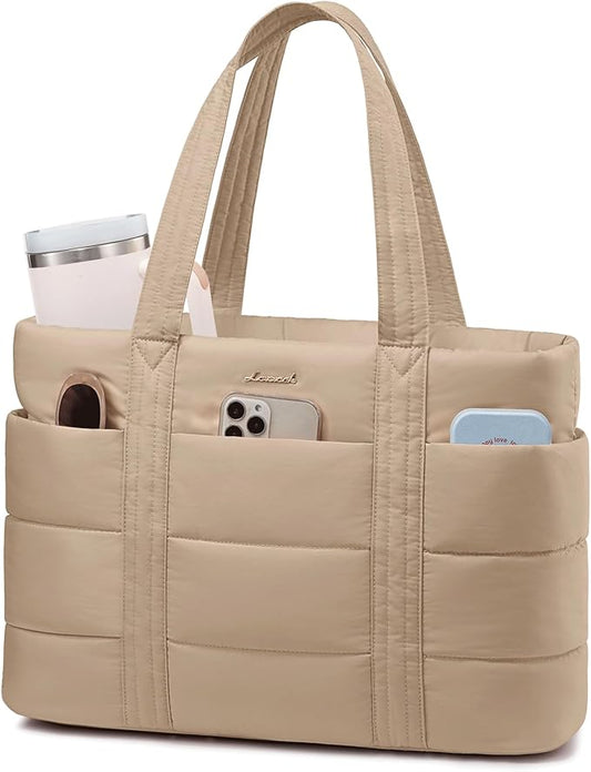 LOVEVOOK Tote Bag for Women, Large Puffer Work Tote Bag for 17.3 Inch Laptop, Lightweight Travel Tote with Zipper Gifts for Women