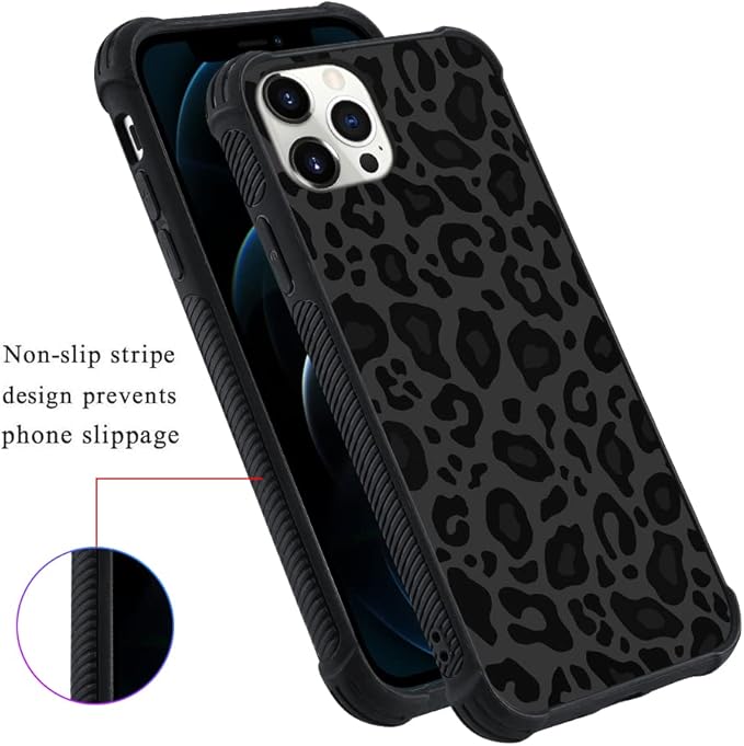 KANGHAR Case Compatible with iPhone 13 Pro,Black Leopard Design,Tire Texture Non-Slip +Shockproof Rugged TPU Protective Case for iPhone 13 Pro 6.1 Inch (2021) Leopard Pattern