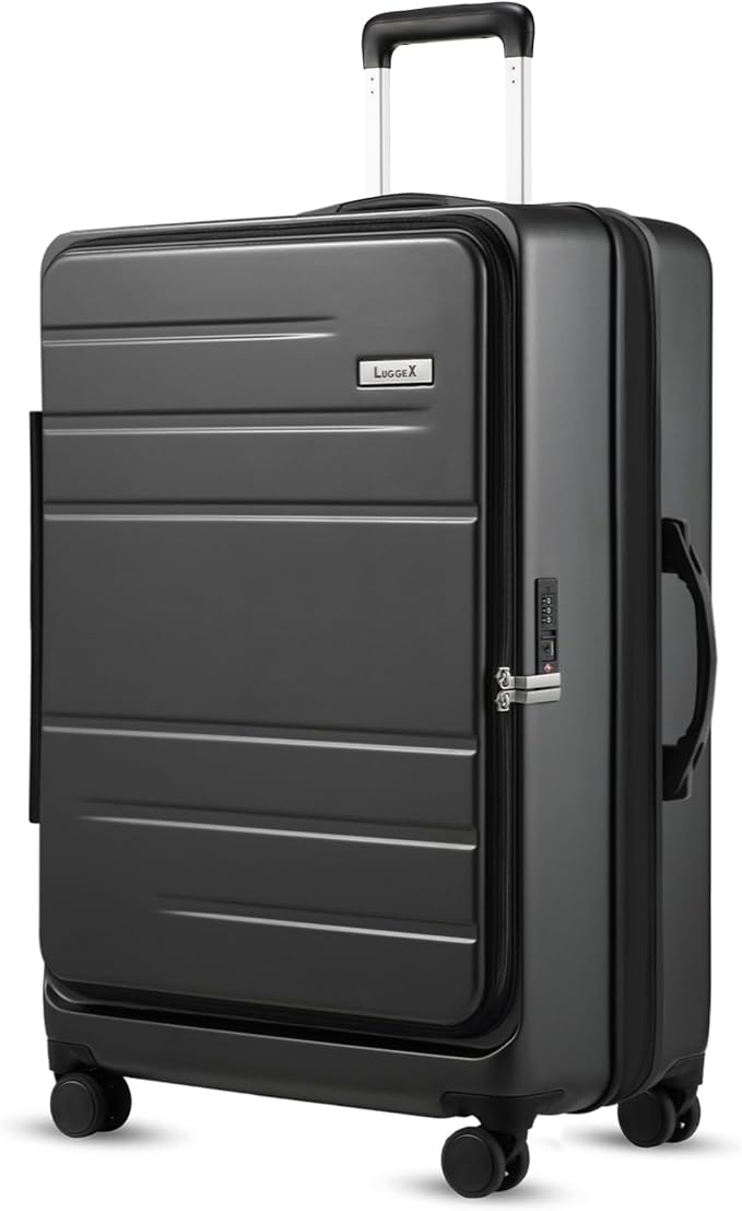 LUGGEX 28 Inch Luggage with Spinner Wheels, Expandable PC Hard Shell Checked Suitcase with Front Opening, Lightweight (Charcoal Metallic, 28 Inch)