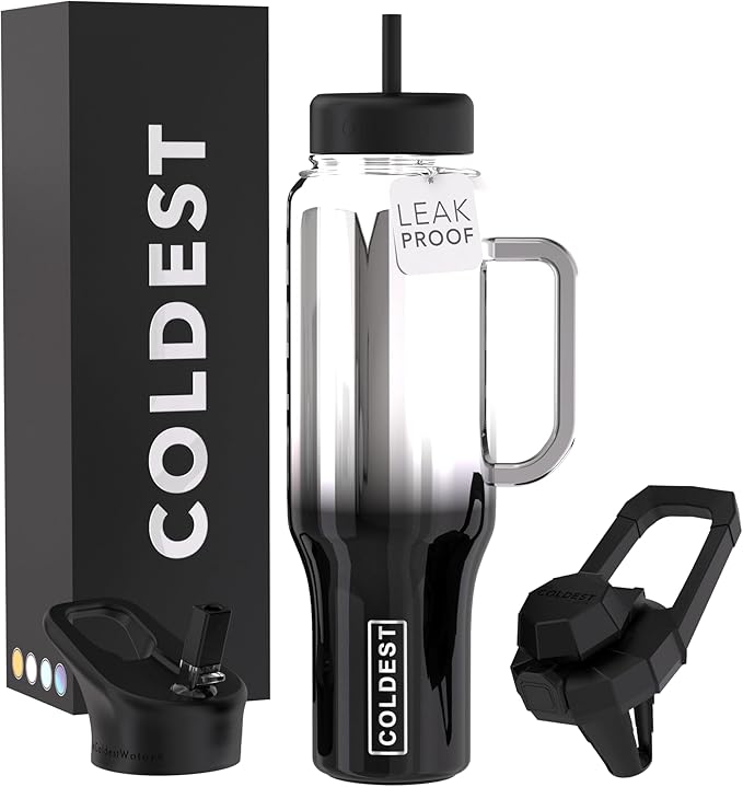 Coldest Tumbler with Handle and Straw - 100% Spill Proof Tumbler with Straw (3 Lids) - Stainless Steel Insulated Leakproof Tumblers for Women & Men - Cup Holder Friendly - 46 oz (Darkness Nova)