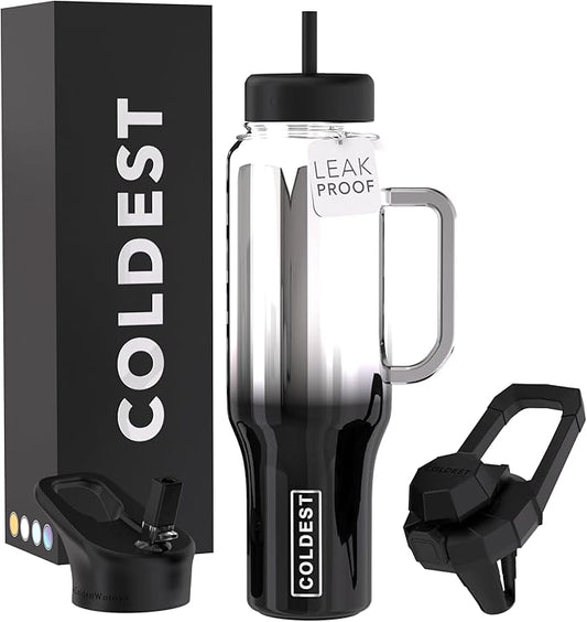 Coldest Tumbler with Handle and Straw - 100% Spill Proof Tumbler with Straw (3 Lids) - Stainless Steel Insulated Leakproof Tumblers for Women & Men - Cup Holder Friendly - 46 oz (Darkness Nova)