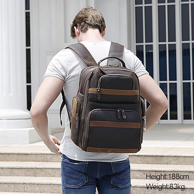 TIDING Men's Vintage Leather Backpack 15.6" Laptop Bag Large Capacity Business Travel Hiking Shoulder Daypacks