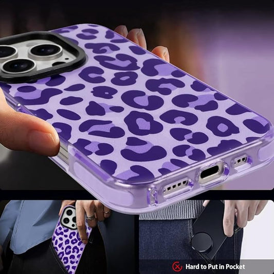 SAKUULO Magnetic for iPhone 16 Pro Max Case Dark Purple Leopard Print Pattern [Compatible with MagSafe] [with Screen Protector] Wireless Charge Strengthen Protection Cover, Dark Purple Leopard (6.9")