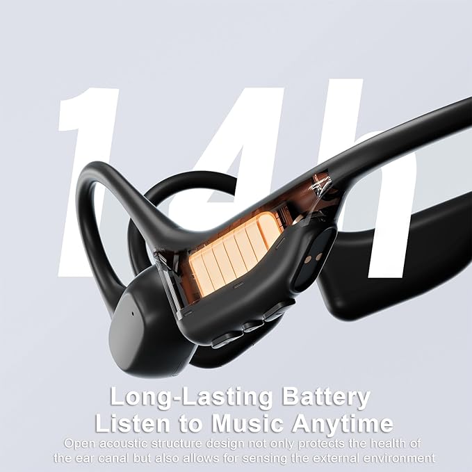 LEVN Open Ear Headphones, Bone Conduction Running Headphones Bluetooth 5.3, 14H Battery Sweatproof & Water-Resistant, Wireless with Built-in Mic for Cycling, Workout, Gift