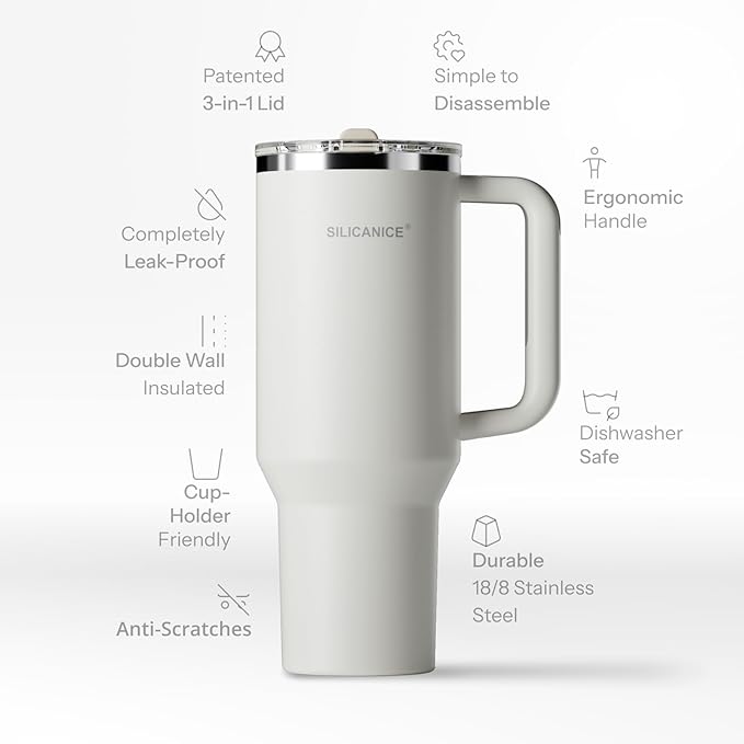 Easy Clean Pro Tumbler - 40 oz Water Bottle with Handle Quick-Disassemble Flip Straw, Leakproof Insulated Stainless Steel, Dishwasher Safe, BPA-Free Gifts for Women & Men