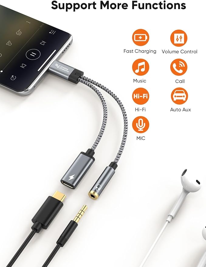CableCreation USB C to 3.5mm Headphone and Charger Adapter with PD 100W 60W Fast Charging, USB C to Audio Jack Type C to Aux Cord for iPhone 16 15, Galaxy S24/S23/S22 Ultra+, iPad Pro/Air, Pixel 9/8+