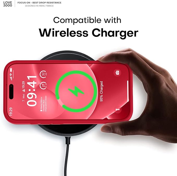 LOVE 3000 Designed for iPhone 17 Case, Premium Silicone [Compatible with Magsafe][Soft Anti-Scratch Microfiber Lining] Shockproof Protective Phone Case for Men Women 6.3", Red