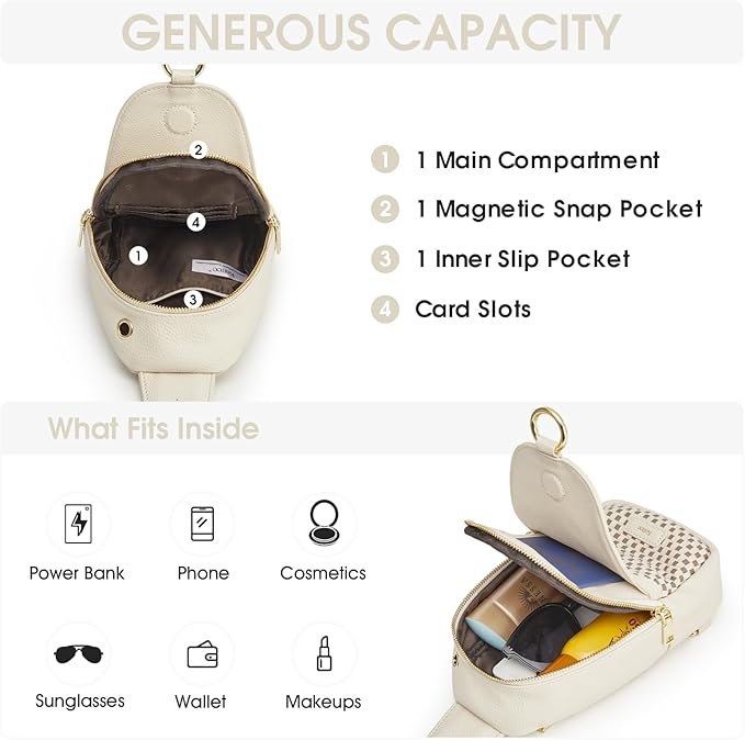 Kattee Sling Crossbody Bag for Women, Leather Fanny Pack Crossbody Sling Bags, RFID Purse Chest Bag Small Daypack for Women