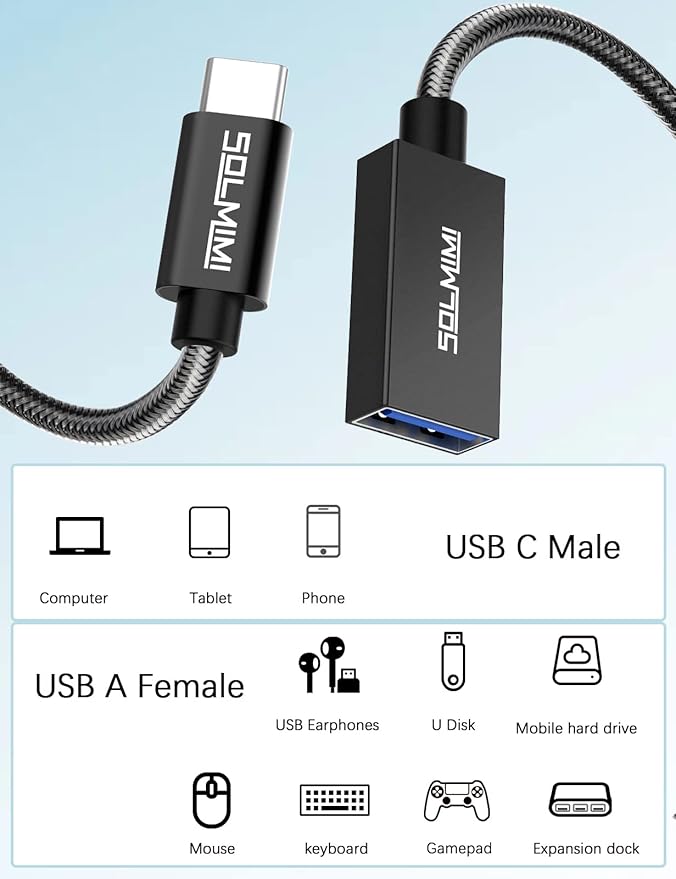 USB OTG Adapter 0.65FT (20 cm) Female to USB-C Adapter 5 GBPS Data Transmission, OTG Cable Type C to USB-A Adapter Compatible with MacBook Pro, Air, Galaxy S21 S22+, Dell XPS, Huawei, Pixels