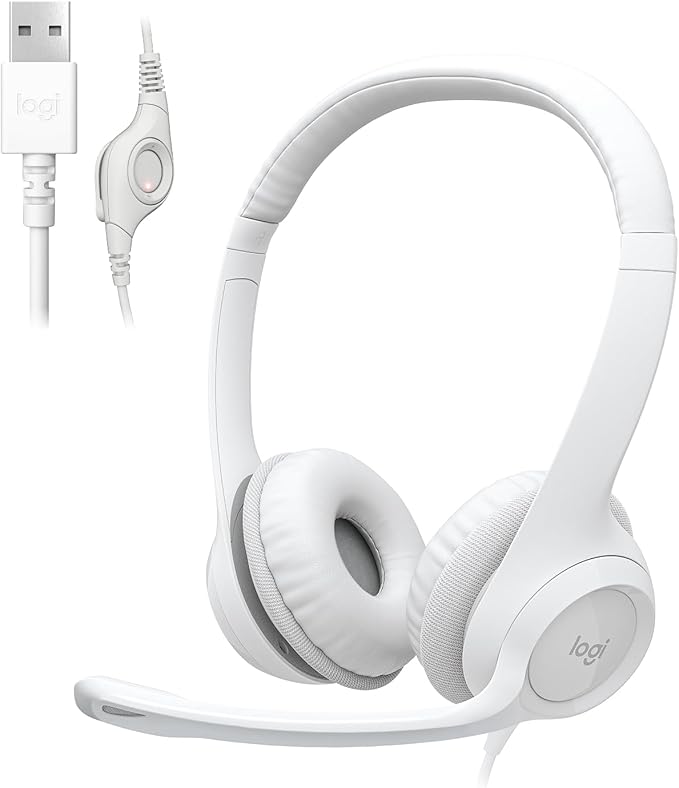 Logitech H390 Gaming Headphones, Wired Headphones with Mic, USB Headset with Microphone for PC, Noise Cancelling Microphone for Video Meetings, Music, Gaming - Off White (Pack of 12)